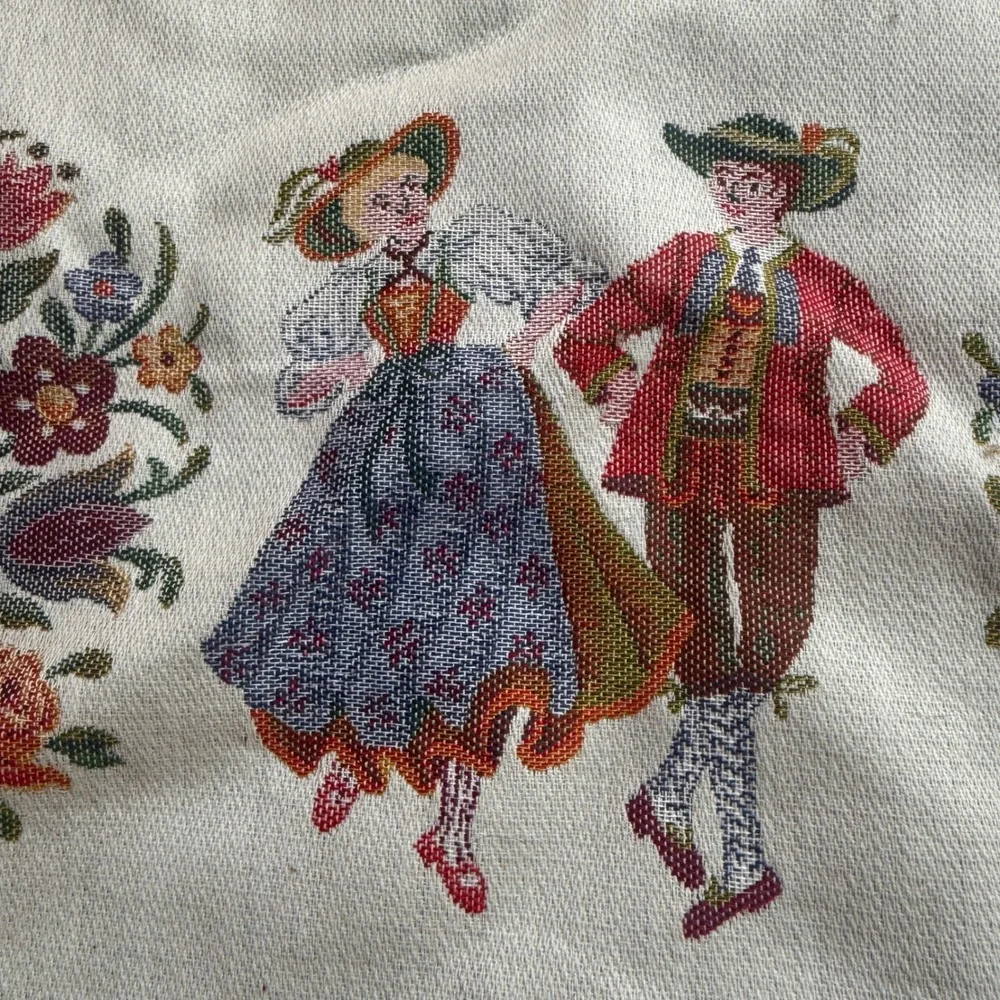 Vintage Austrian Folk Art Woven Tapestry Table Runner 100% Cotton Austria europe